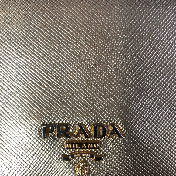 VERY RARE!! Prada gold metallic leather wallet! Would be great on chain! - Picture 2 of 16